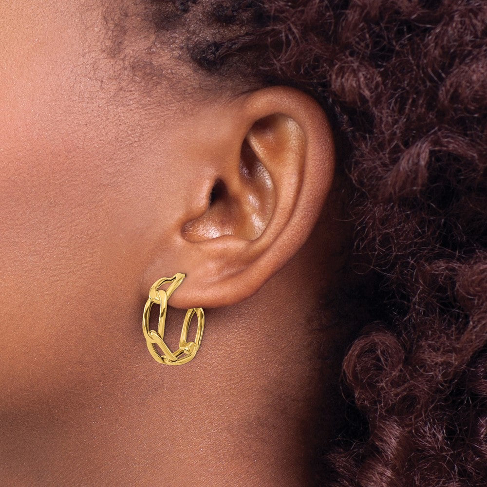 14K Yellow Gold Polished Link Post Hoop Earrings