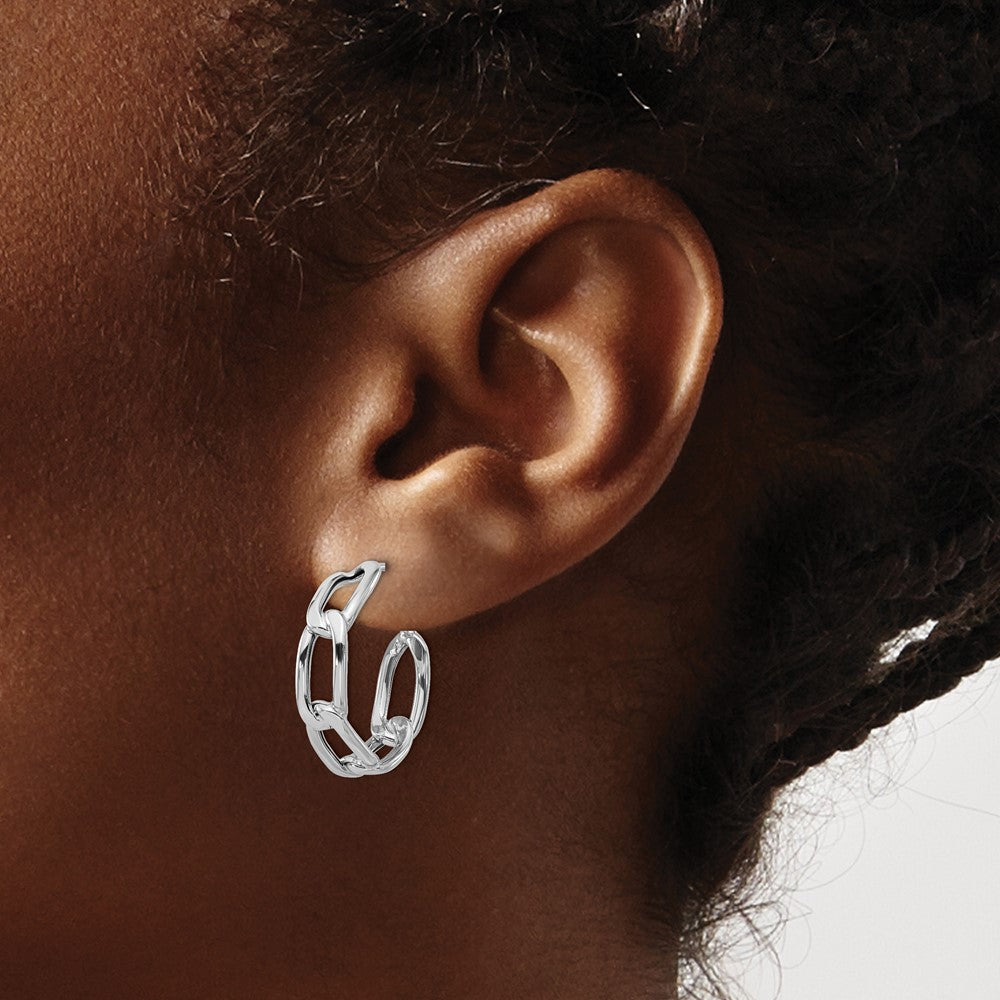14K Yellow & Rhodium Wht Rh Plating Polished Link Post Hoop Earrings