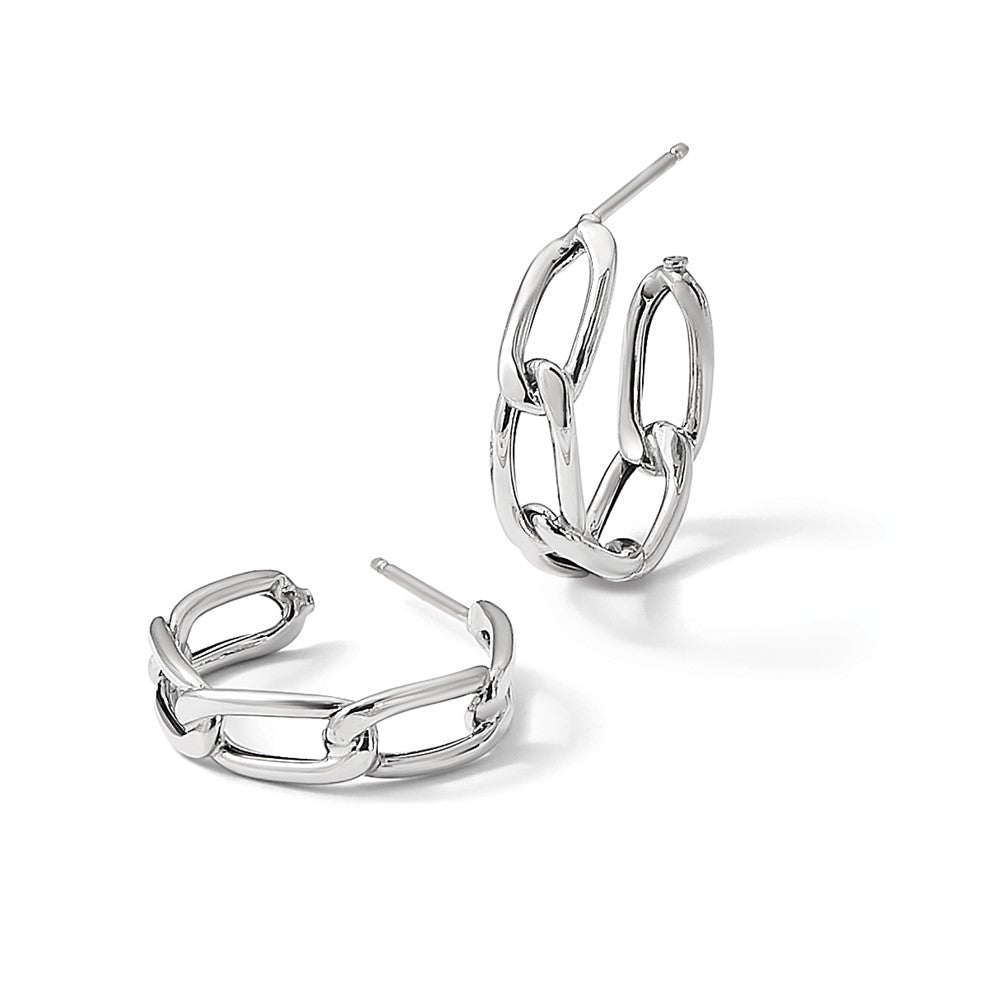 14K Yellow & Rhodium Wht Rh Plating Polished Link Post Hoop Earrings