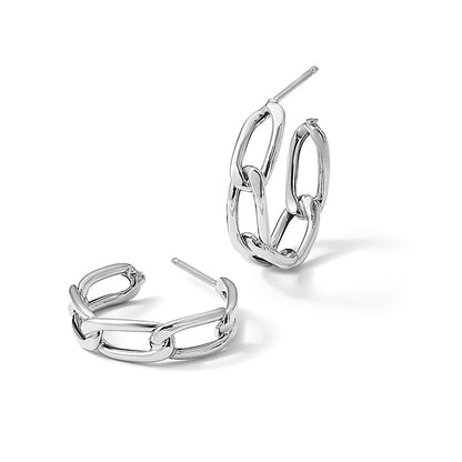 14K Yellow & Rhodium Wht Rh Plating Polished Link Post Hoop Earrings