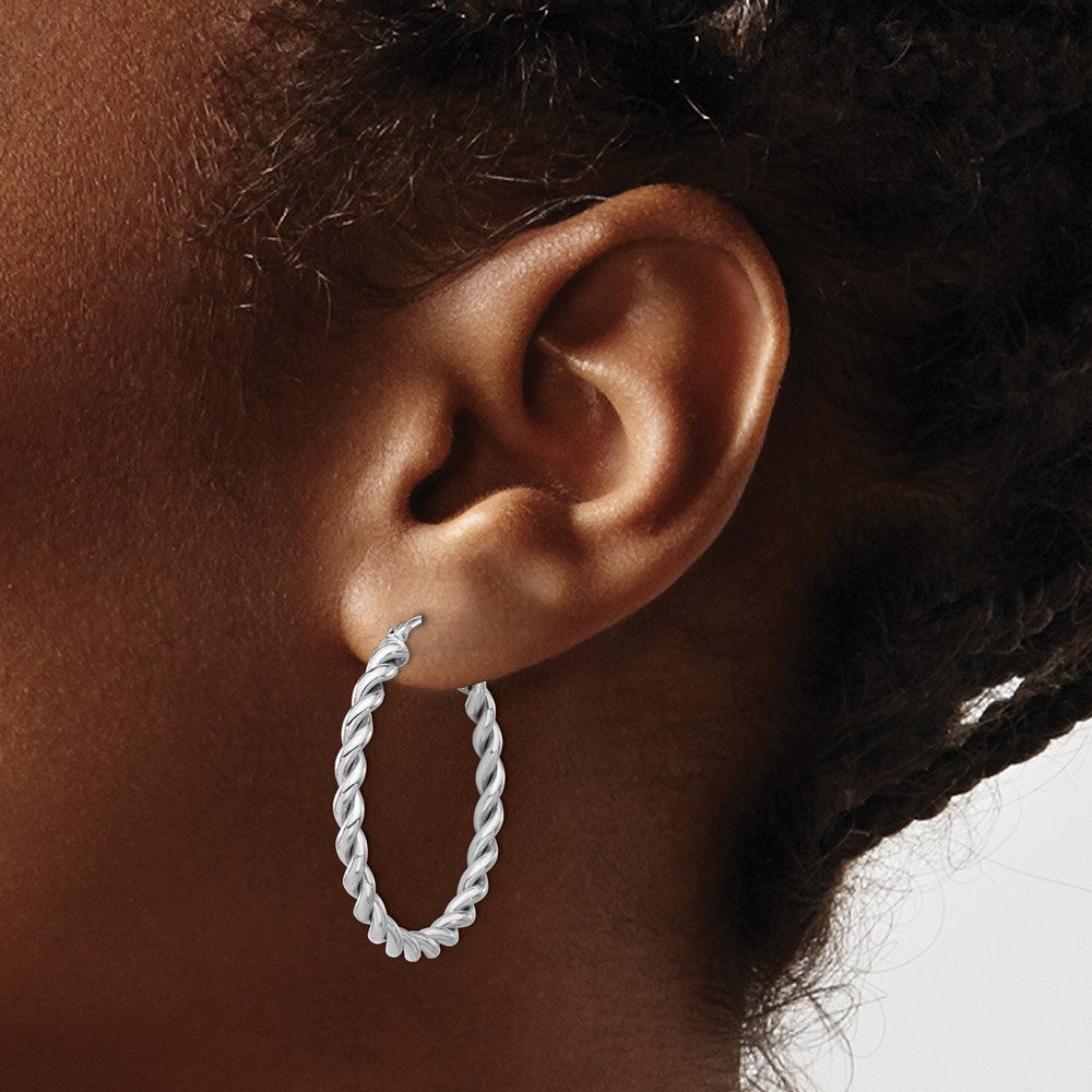 14K Yellow & Rhodium White Rh Plating Polished Twist Hoop Earrings