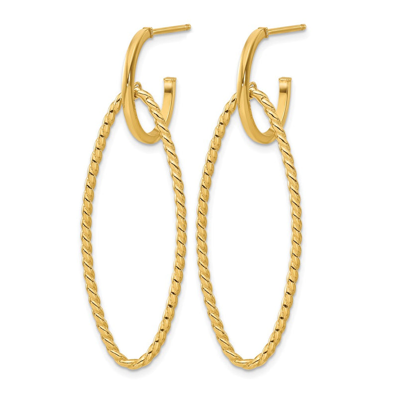 14K Yellow Gold Polished And Twist Dangle Oval J Hoop Earrings
