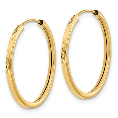 14K Yellow Gold Diamond Cut Endless Hoop Earrings