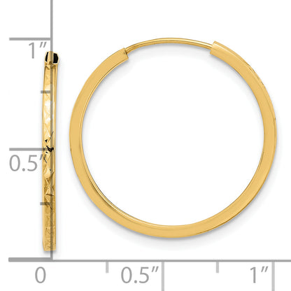 14K Yellow Gold Diamond Cut Endless Hoop Earrings