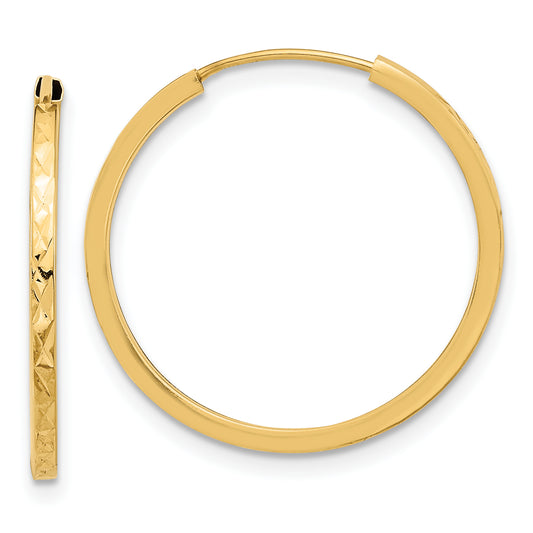 14K Yellow Gold Diamond Cut Endless Hoop Earrings