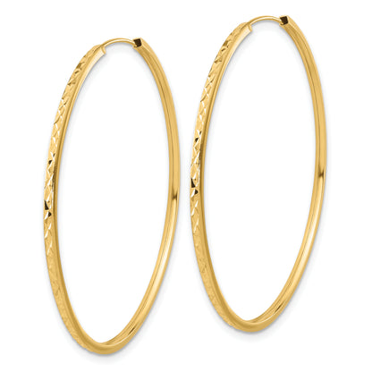 14K Yellow Gold Diamond Cut Endless Hoop Earrings