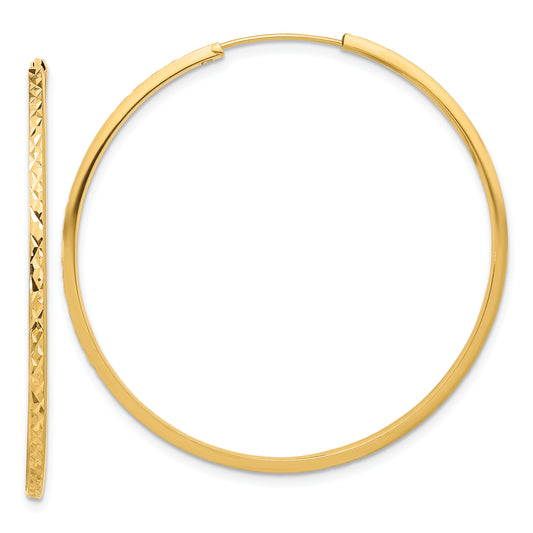 14K Yellow Gold Diamond Cut Endless Hoop Earrings