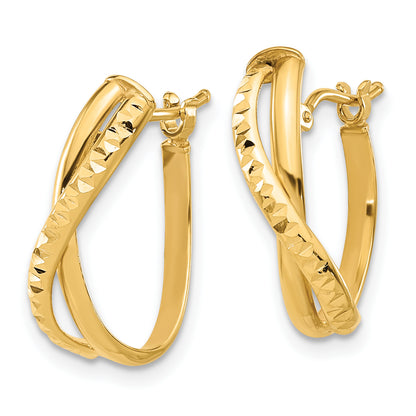 14K Yellow Gold Polished And Diamond Cut Hoop Earrings