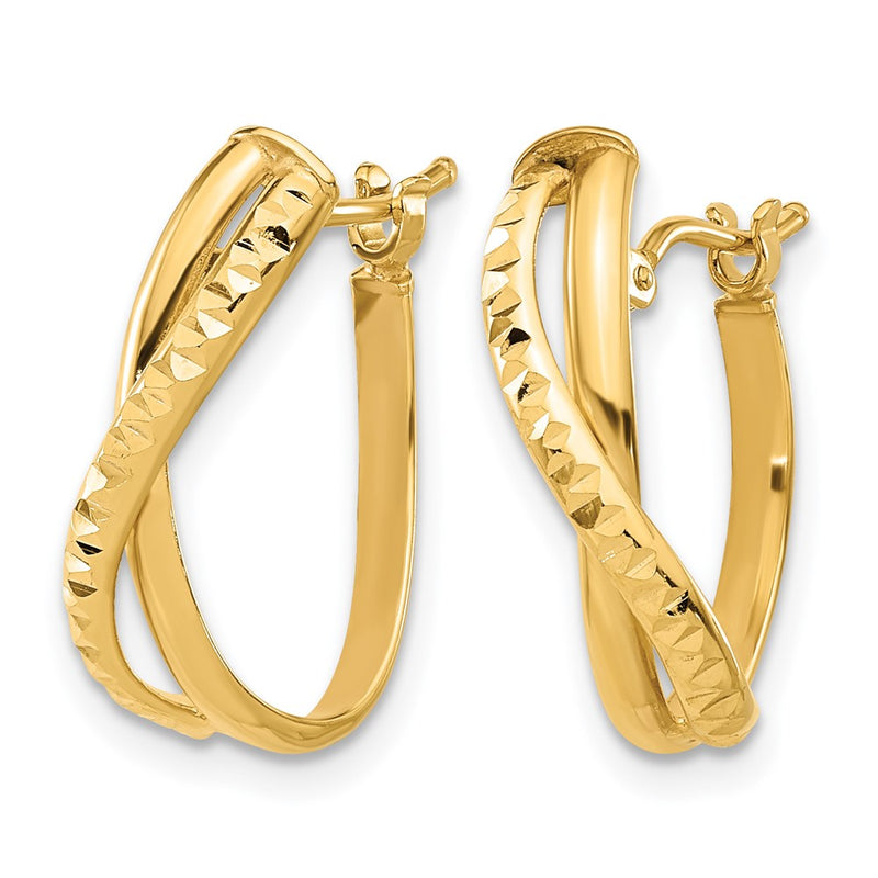 14K Yellow Gold Polished And Diamond Cut Hoop Earrings