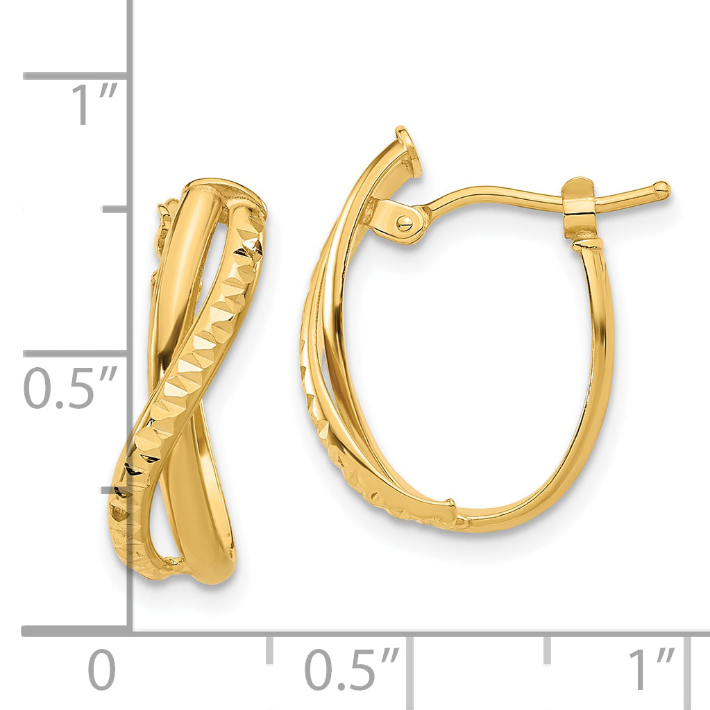 14K Yellow Gold Polished And Diamond Cut Hoop Earrings