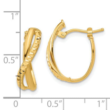 14K Yellow Gold Polished And Diamond Cut Hoop Earrings