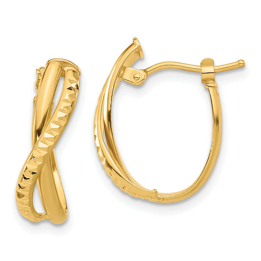14K Yellow Gold Polished And Diamond Cut Hoop Earrings
