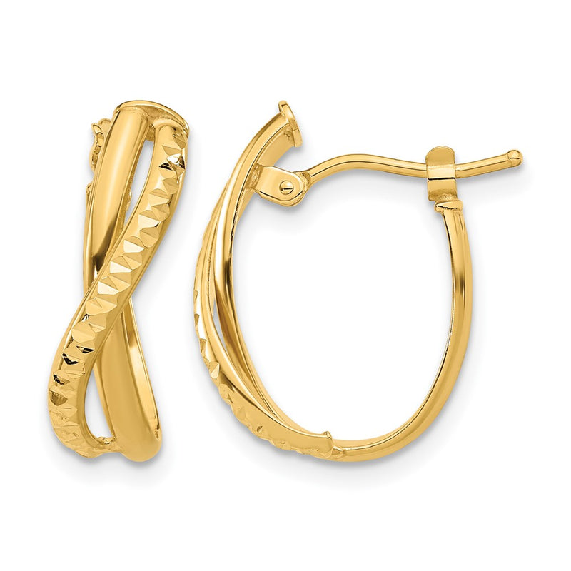 14K Yellow Gold Polished And Diamond Cut Hoop Earrings