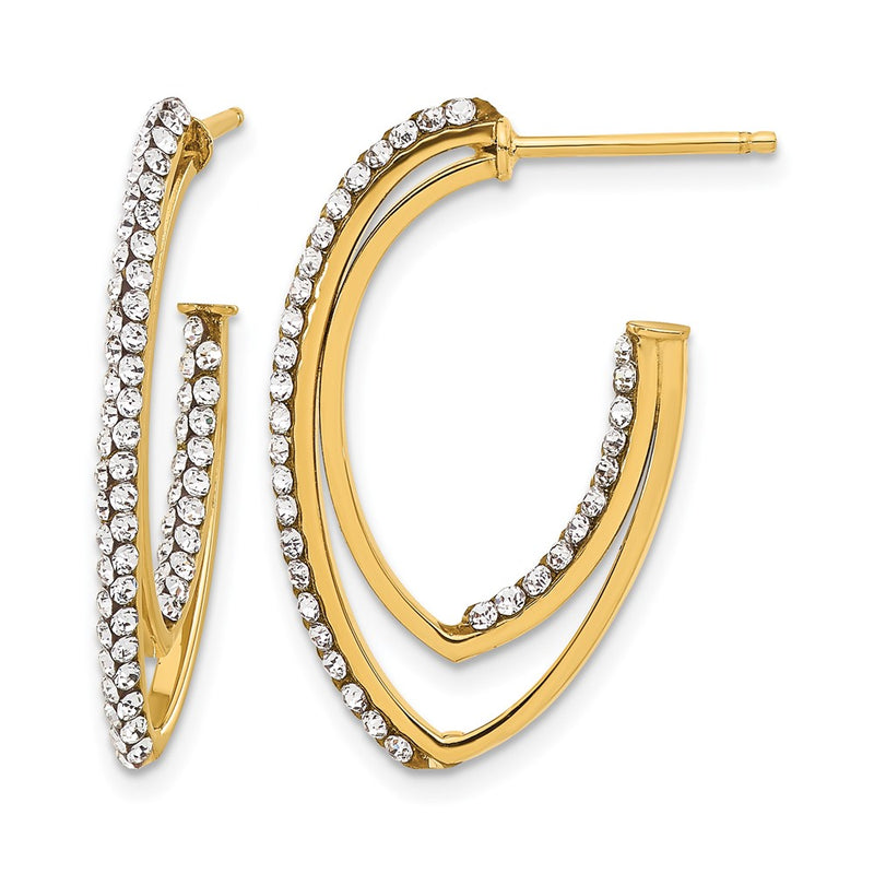14K Yellow Gold Polished Crystal J Hoop Post Earrings