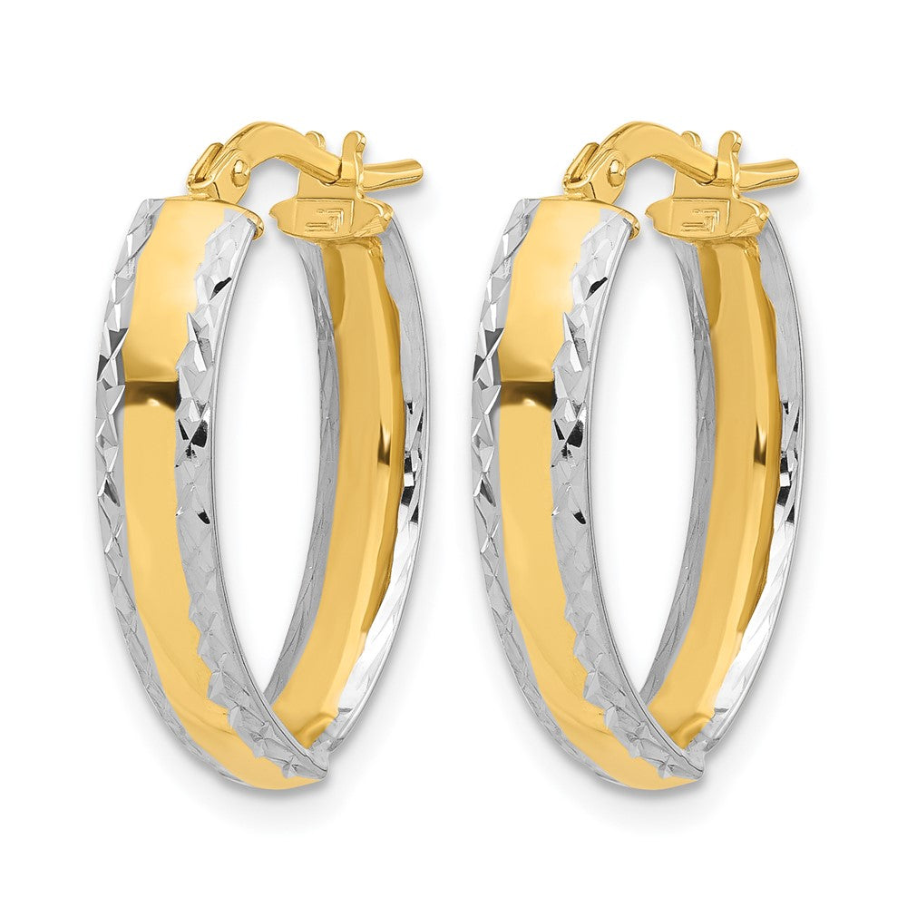 14K Yellow & Rhodium And White Polished Diamond Cut In/Out Hoop Earring
