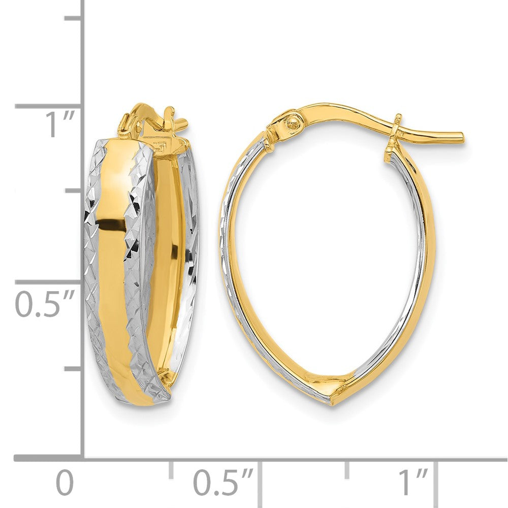 14K Yellow & Rhodium And White Polished Diamond Cut In/Out Hoop Earring