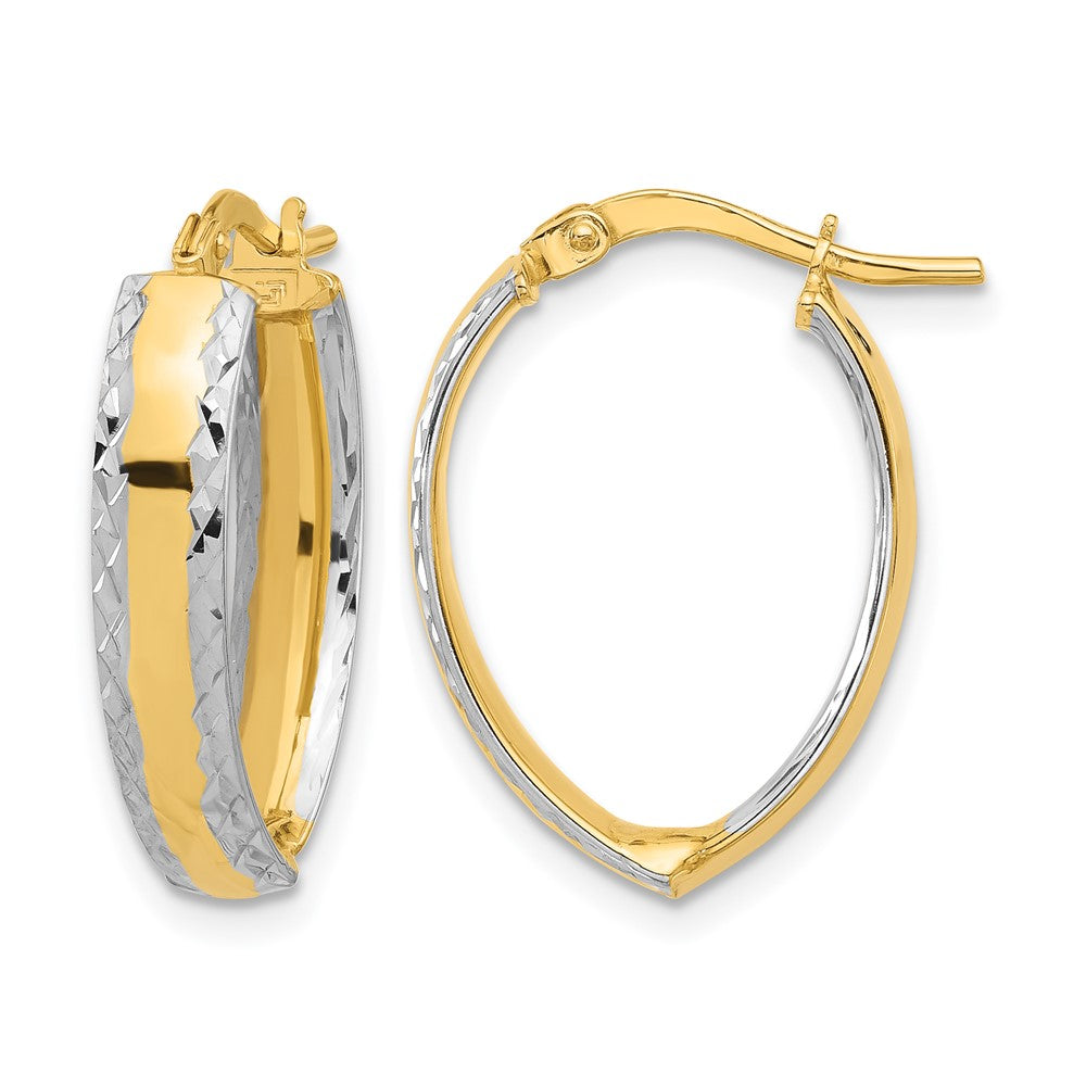 14K Yellow & Rhodium And White Polished Diamond Cut In/Out Hoop Earring