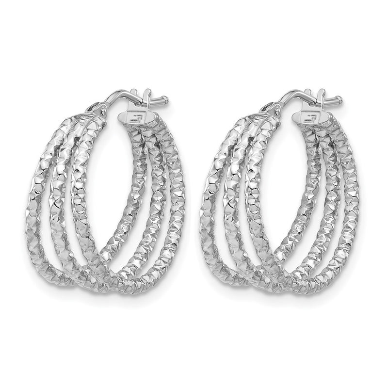 14K Yellow & Rhodium Wht Rh Plat Polish/Texture Three Row Hoop Earrings