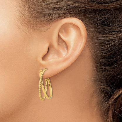 14K Yellow Gold Polished And Twist J Hoop Post Earrings