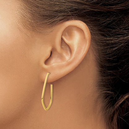 14K Yellow Gold Polished Geometric Shaped J Hoop Post Earrings
