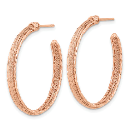 14K Rose Gold Diamond Cut And Textured Post Hoop Earrings