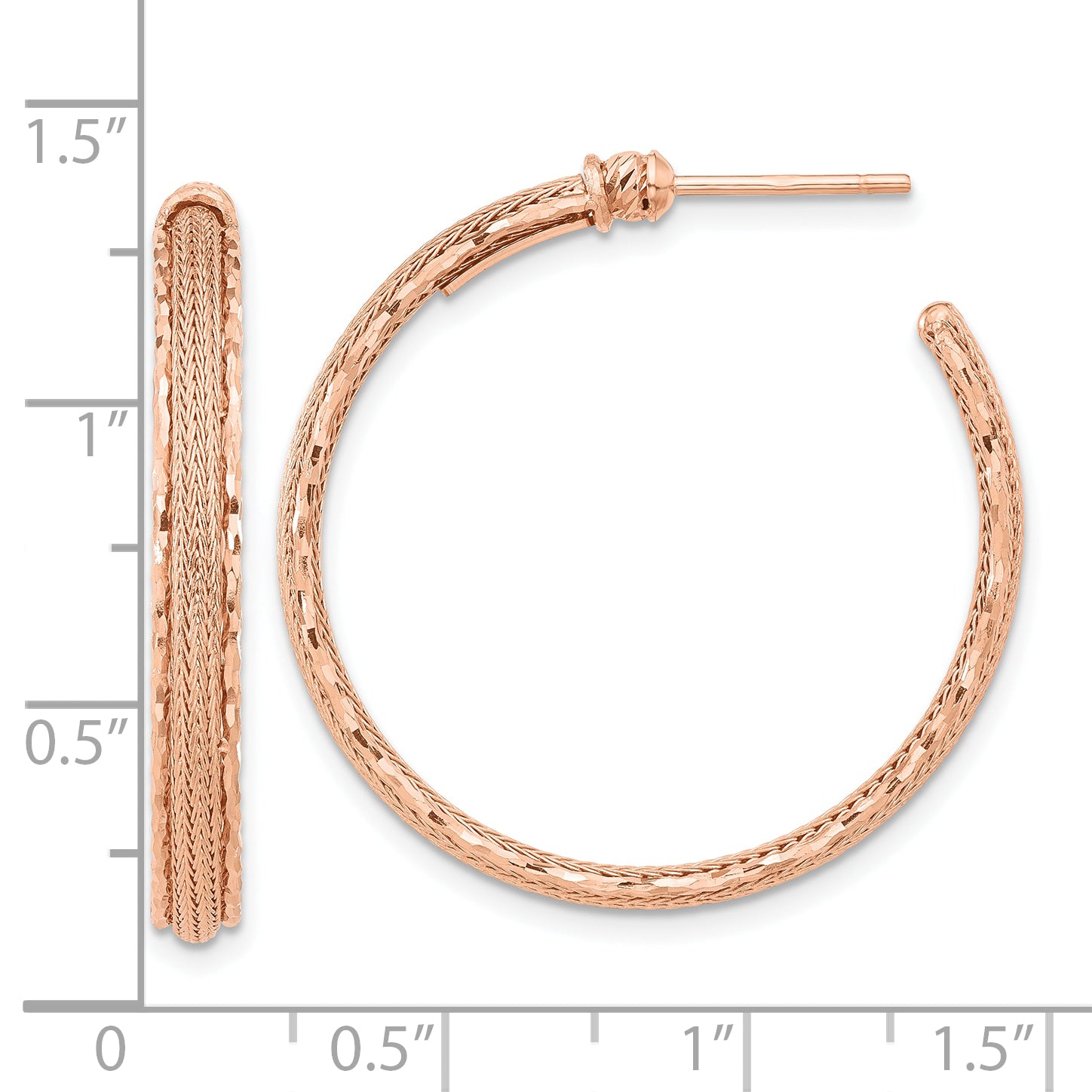 14K Rose Gold Diamond Cut And Textured Post Hoop Earrings