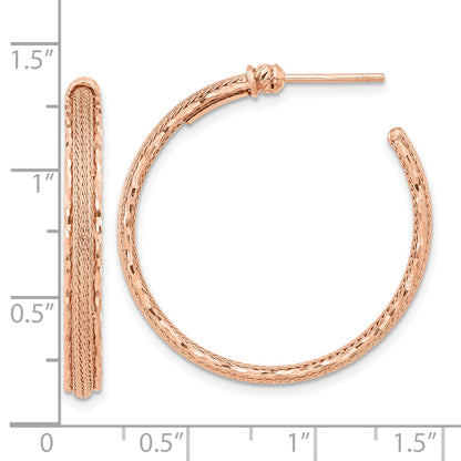 14K Rose Gold Diamond Cut And Textured Post Hoop Earrings