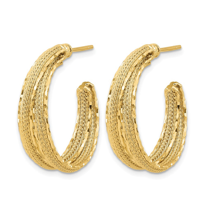 14K Yellow Gold Diamond Cut And Textured Post Hoop Earrings