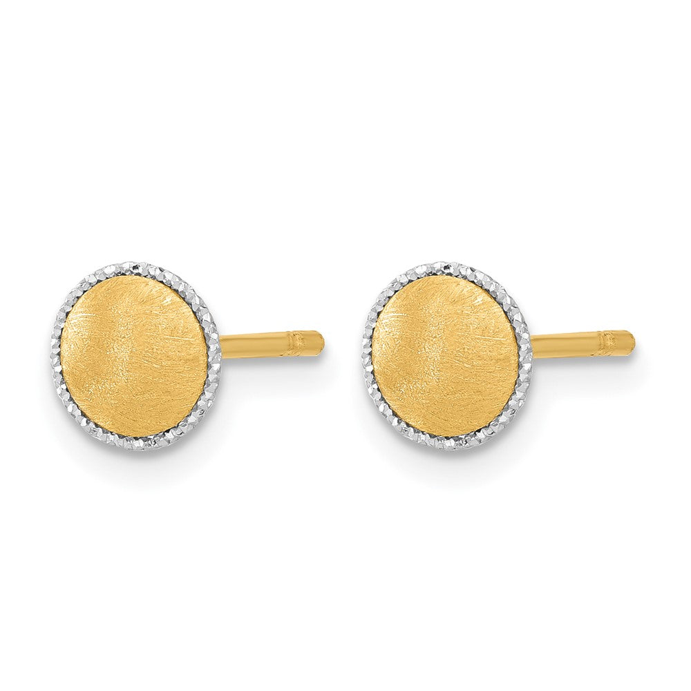 14K Two Tone With White Gold Accent Brushed Post Earrings