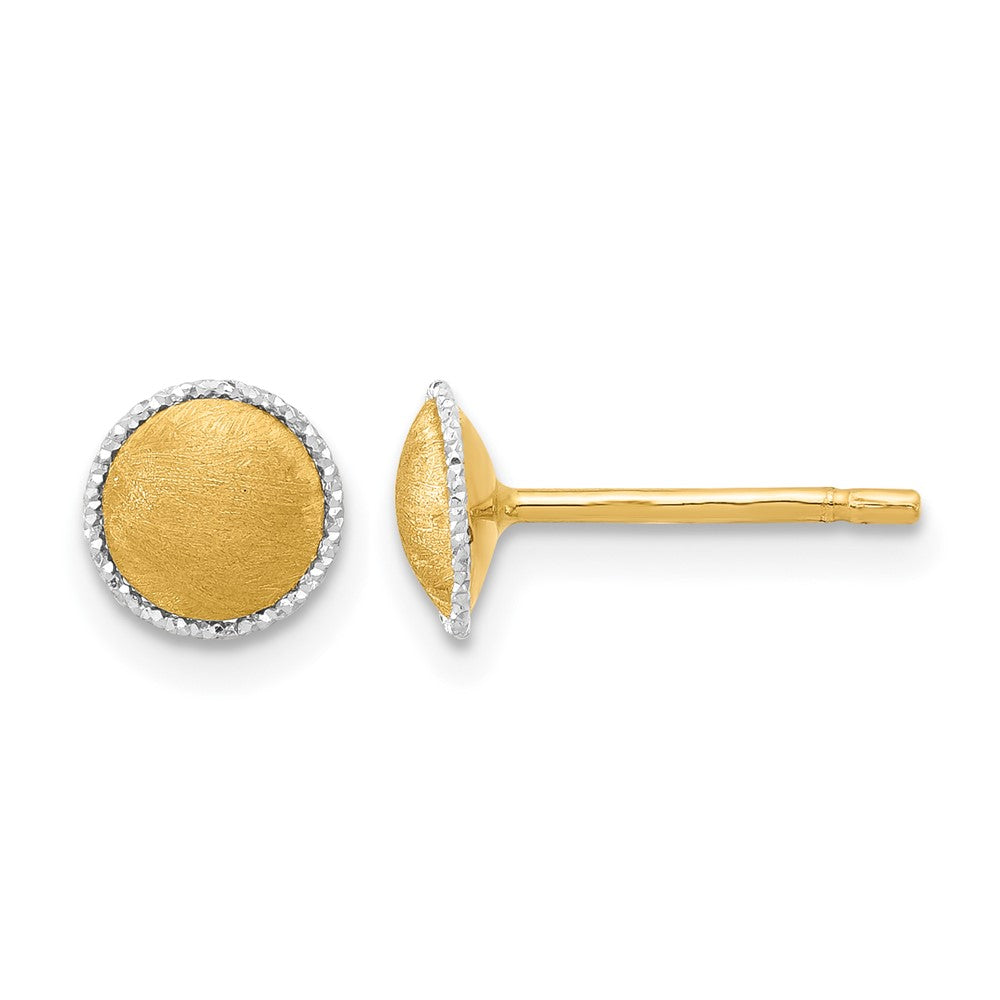 14K Two Tone With White Gold Accent Brushed Post Earrings