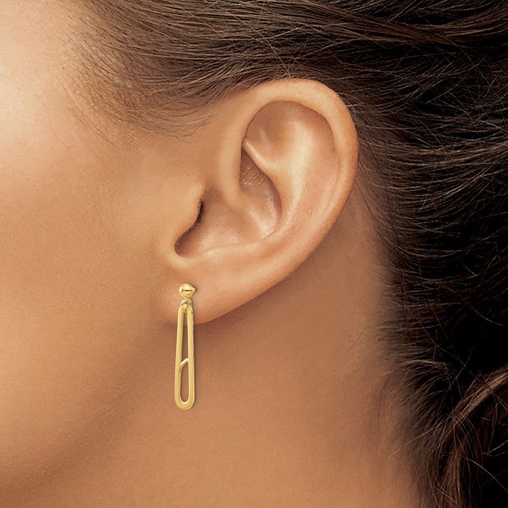14K Yellow Gold Polished Paperclip Dangle Earrings
