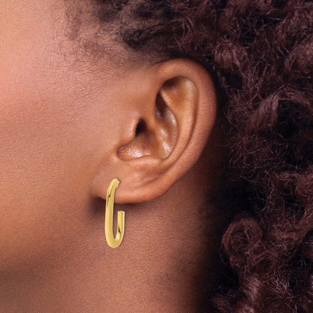 14K Yellow Gold Polished Modern J Hoop Earrings