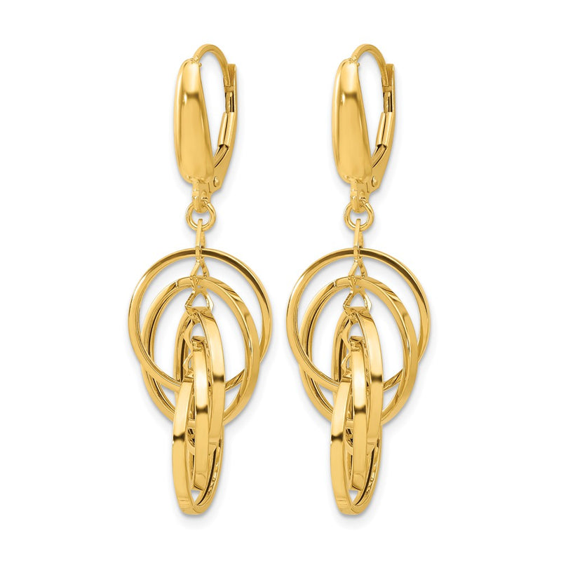 14K Yellow Gold Polished Circles Dangle Earrings