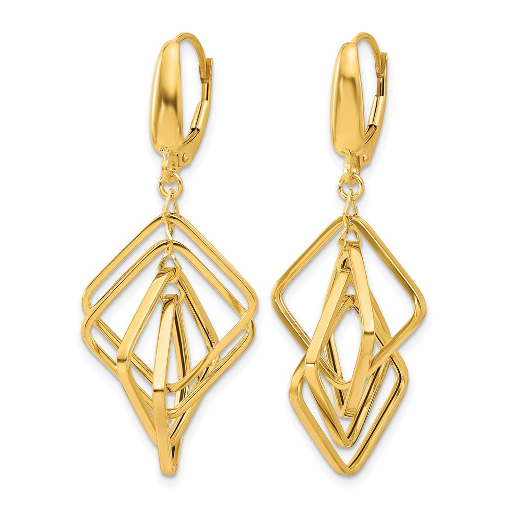 14K Yellow Gold Polished Squares Dangle Earrings