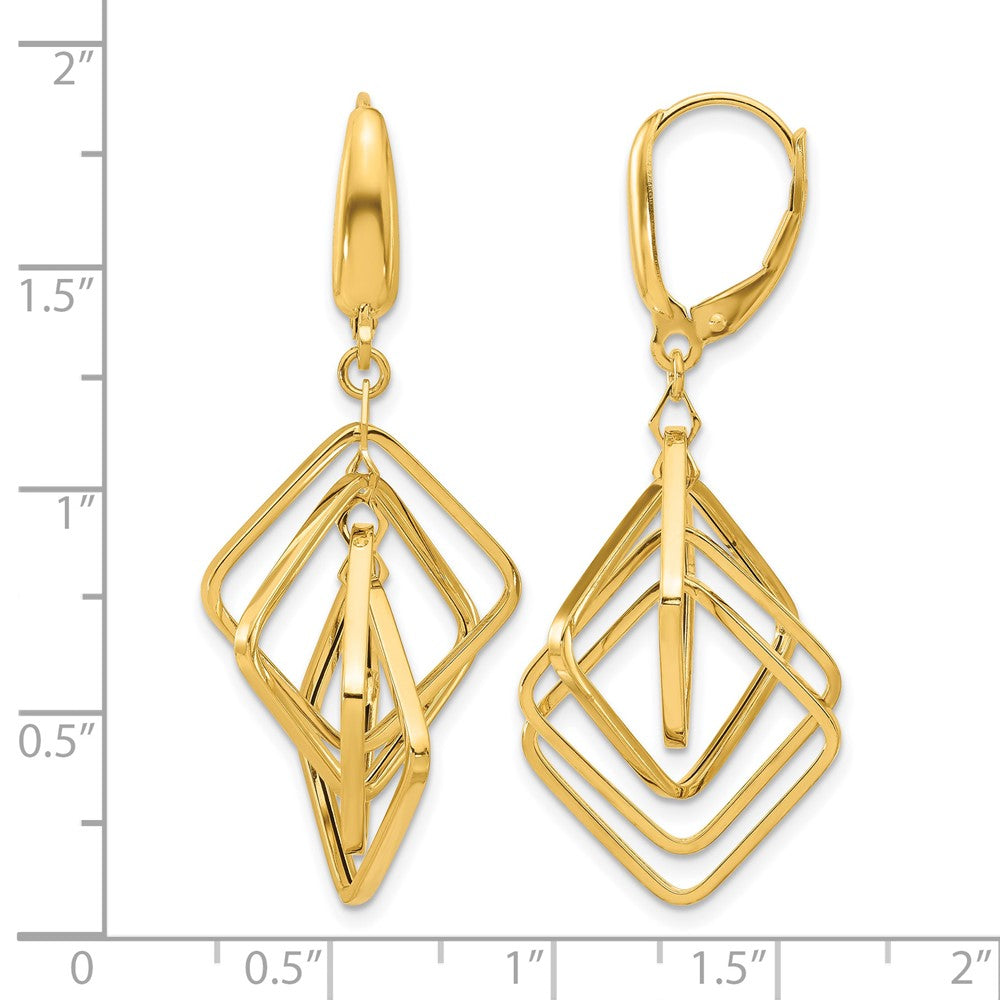 14K Yellow Gold Polished Squares Dangle Earrings