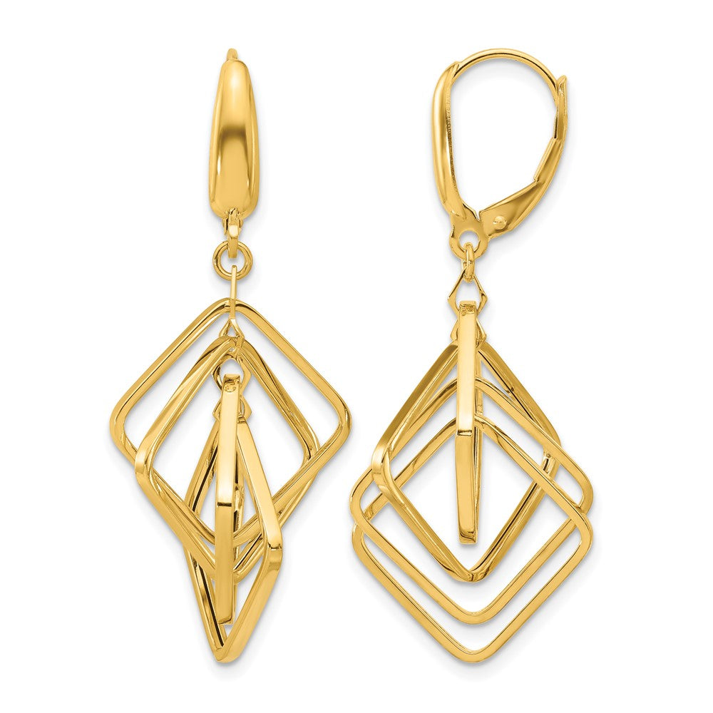 14K Yellow Gold Polished Squares Dangle Earrings