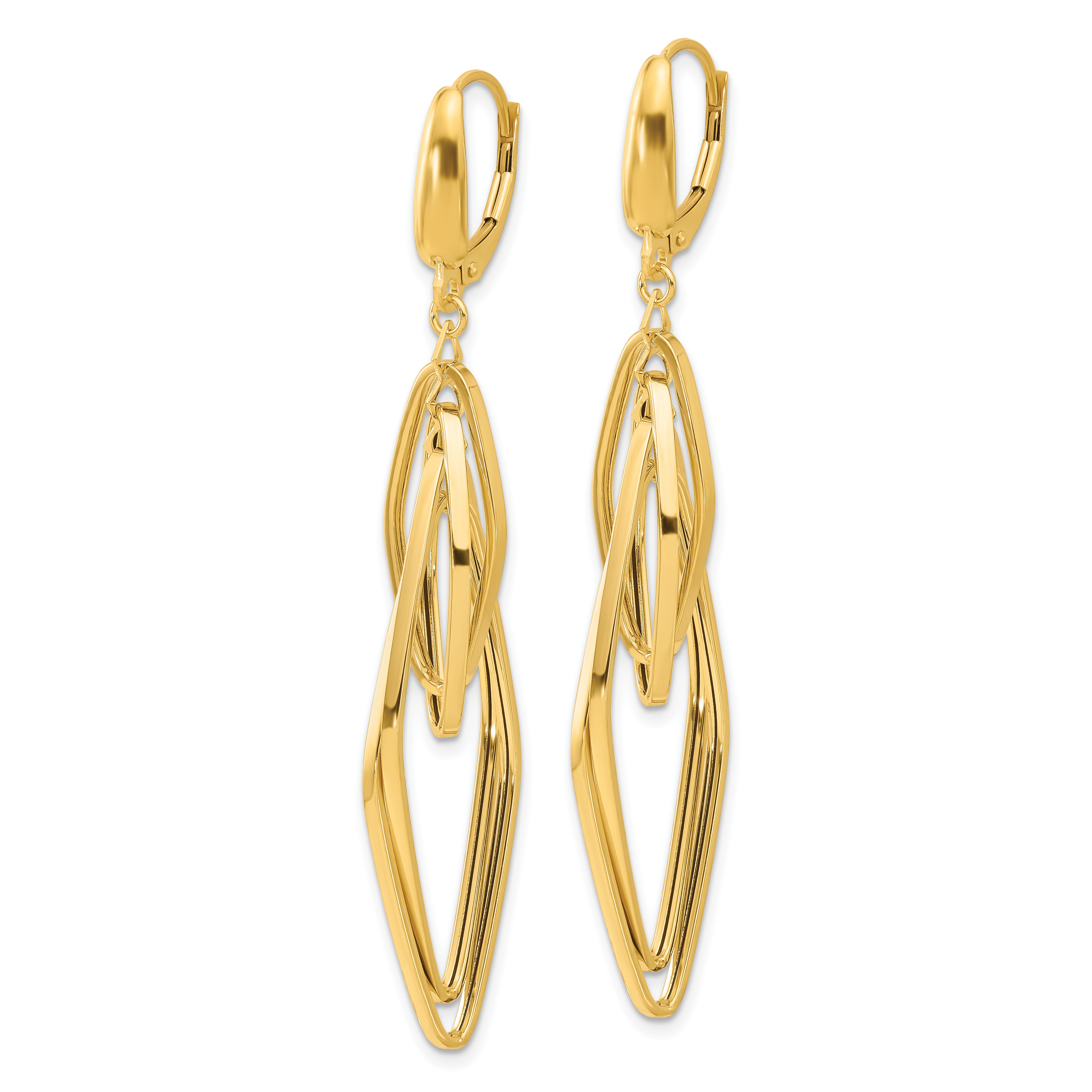 14K Yellow Gold Polished Diamond Shaped Dangle Earrings