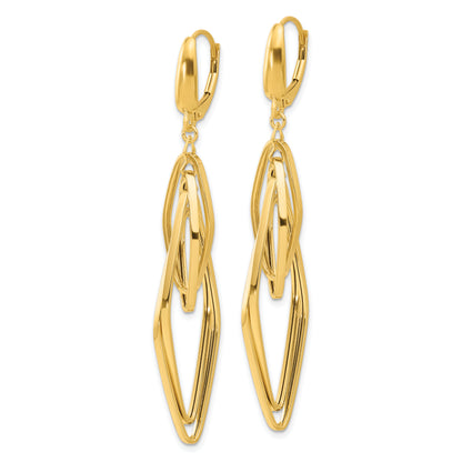 14K Yellow Gold Polished Diamond Shaped Dangle Earrings