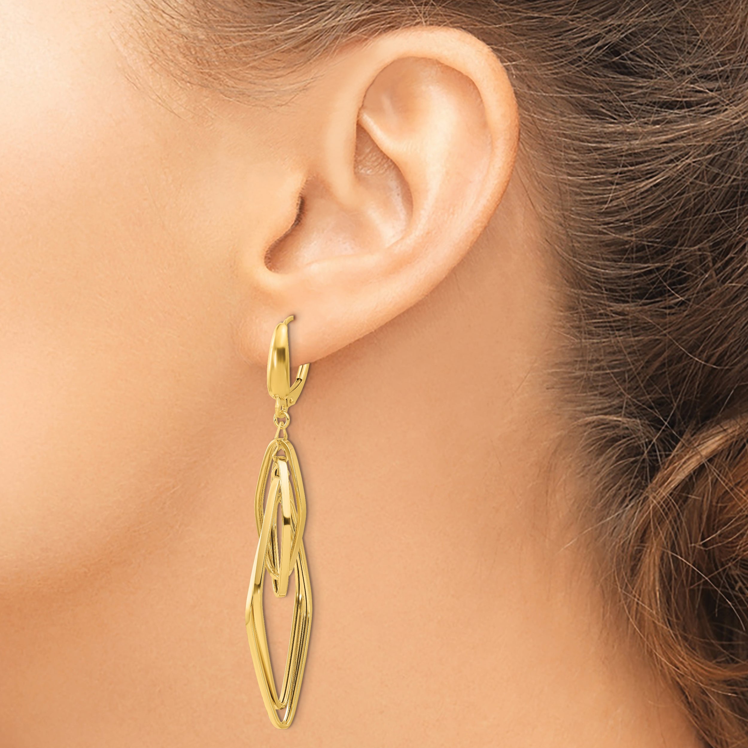 14K Yellow Gold Polished Diamond Shaped Dangle Earrings