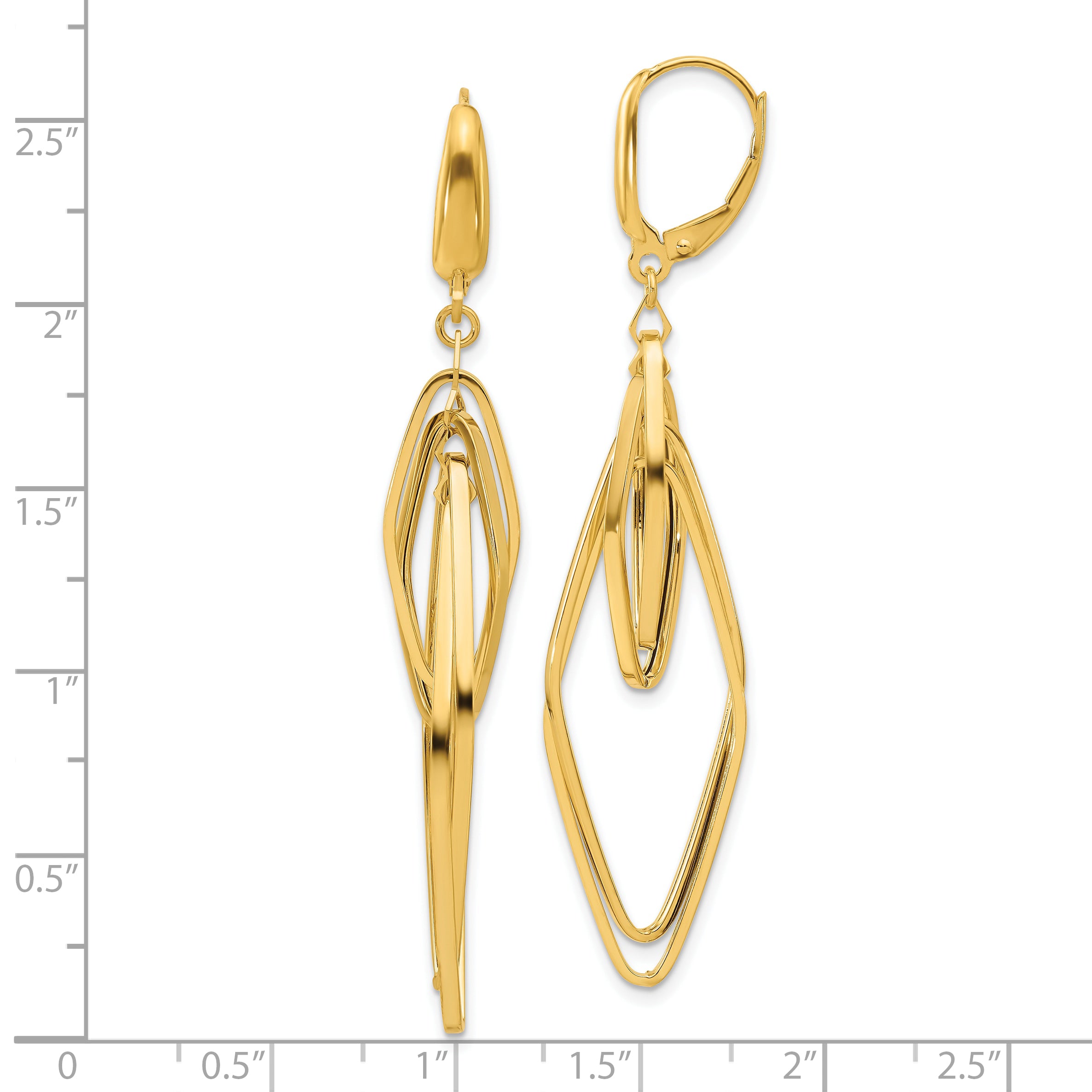 14K Yellow Gold Polished Diamond Shaped Dangle Earrings