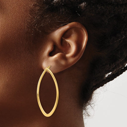 14K Yellow Gold Polished Oval Hoop Earrings