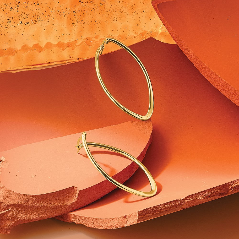 14K Yellow Gold Polished Oval Hoop Earrings