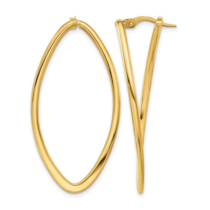 14K Yellow Gold Polished Oval Hoop Earrings