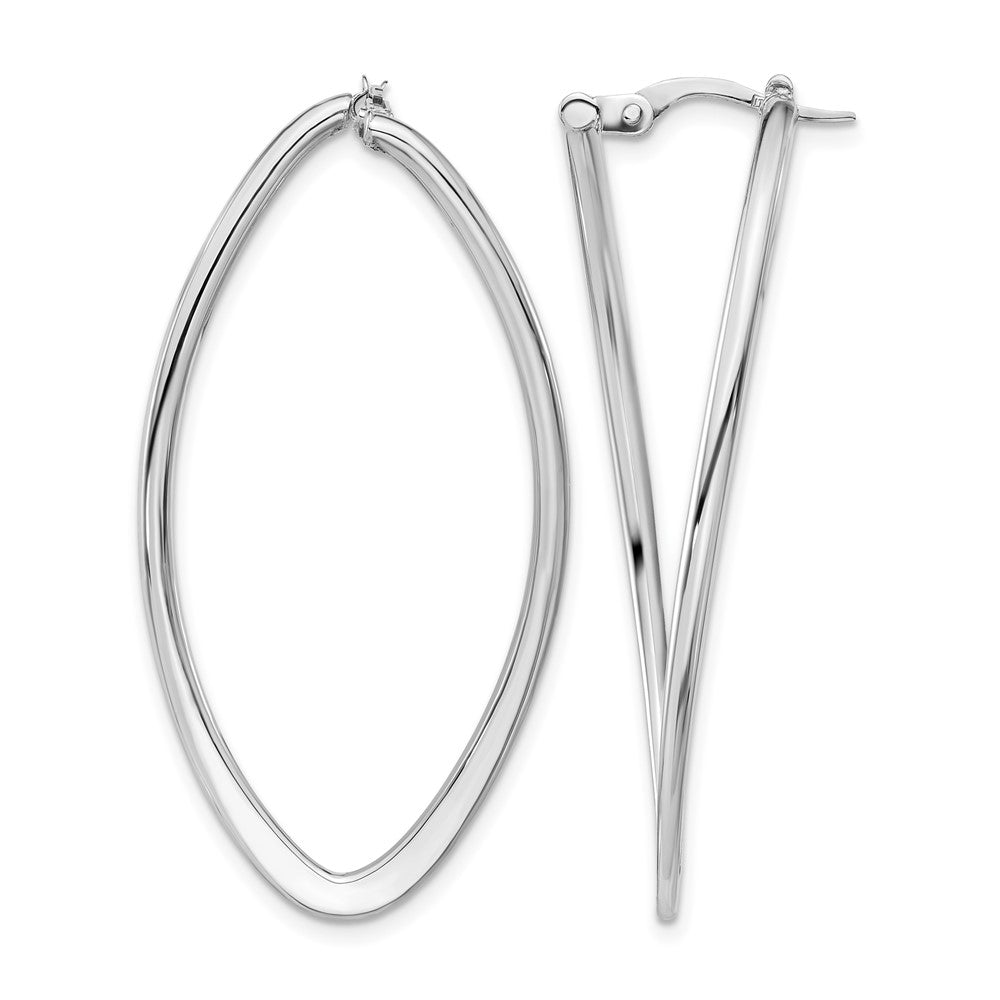 14K Yellow & Rhodium W/ White Plating Polished Oval Hoop Earrings