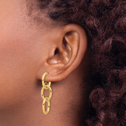 14K Yellow Gold Polished Double Round Dangle Post Earrings
