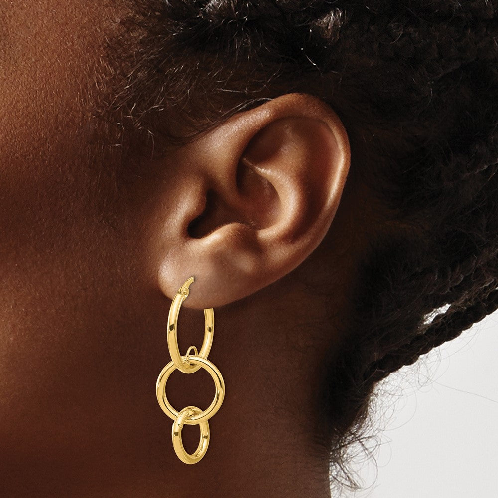 14K Yellow Gold Polished Double Round Hoop Earrings