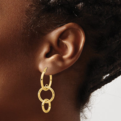 14K Yellow Gold Polished Double Round Hoop Earrings
