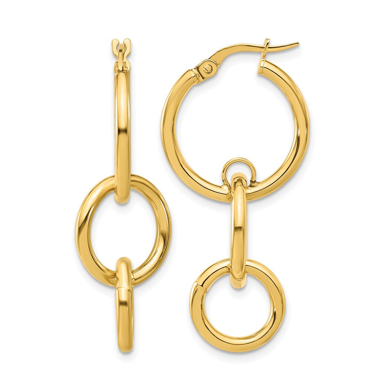 14K Yellow Gold Polished Double Round Hoop Earrings