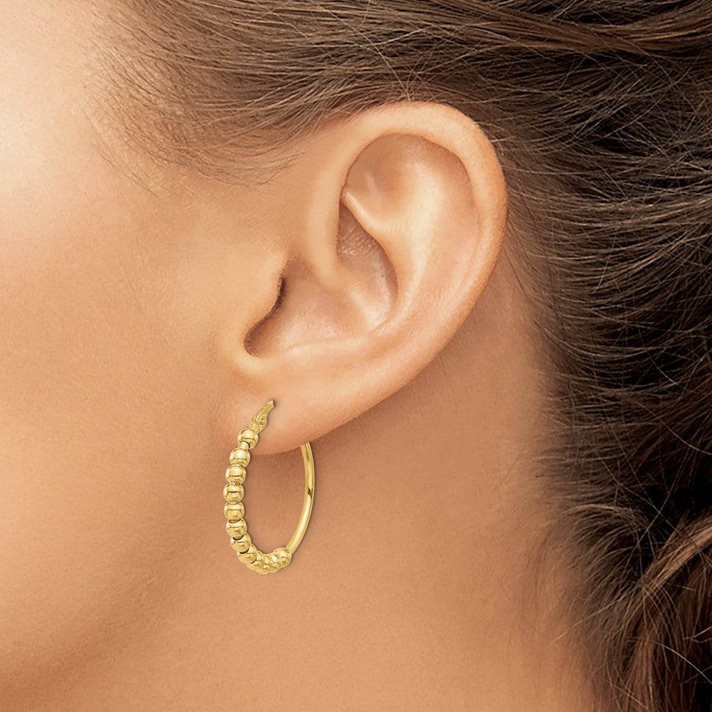 14K Yellow Gold Polished Beaded Hoop Earrings
