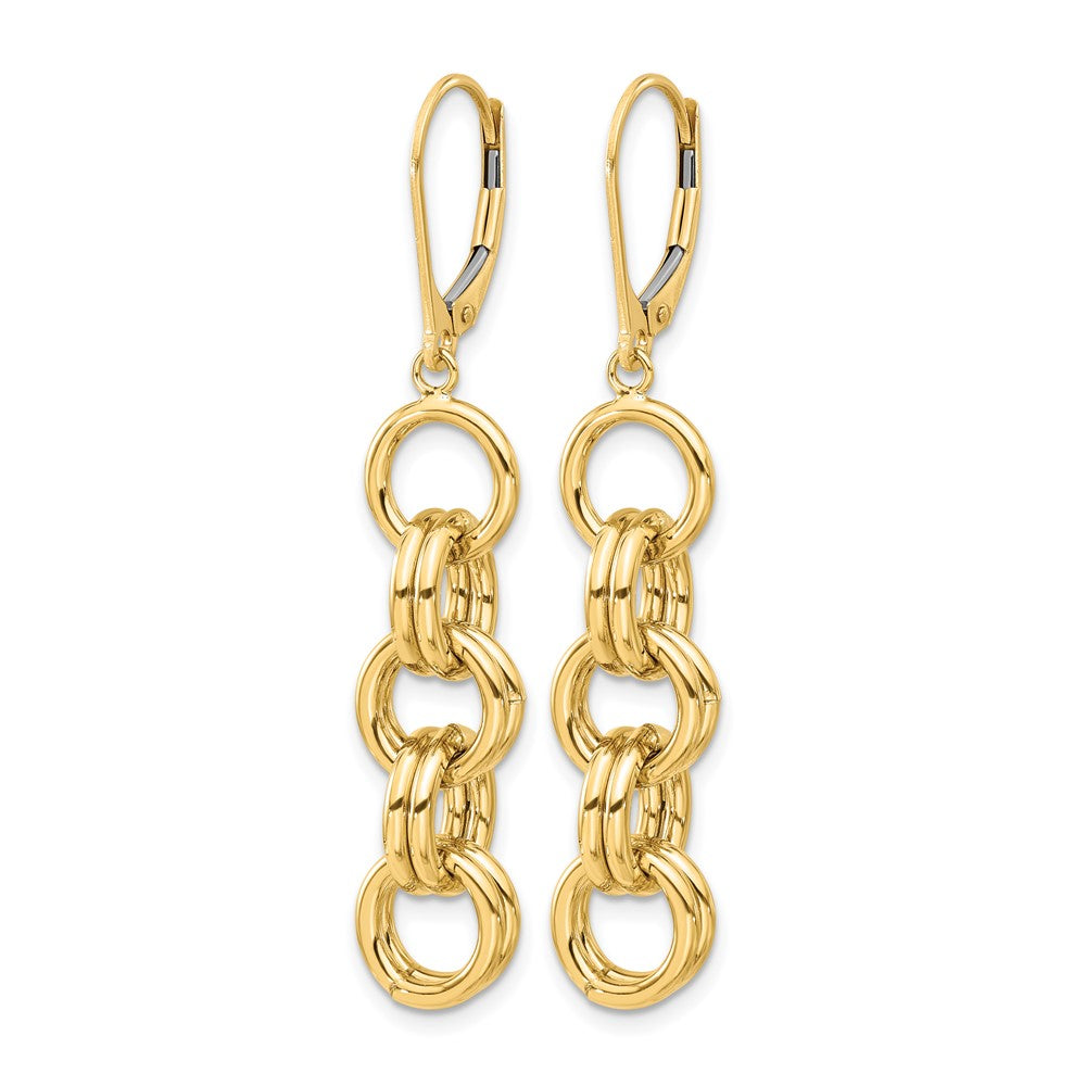 14K Yellow Gold Polished Circle Links Dangle Earrings